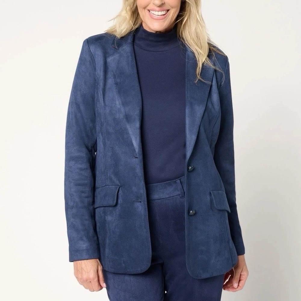 Isaac Mizrahi Live Blazer Women 3XP Blue Long Sleeve Jacket Velour Suede NWOT